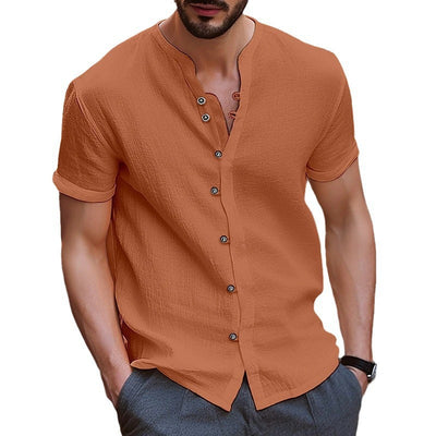 Camisa Retro de Algodón y Lino para Hombre con Botones - Manga Corta Casual - Image 5