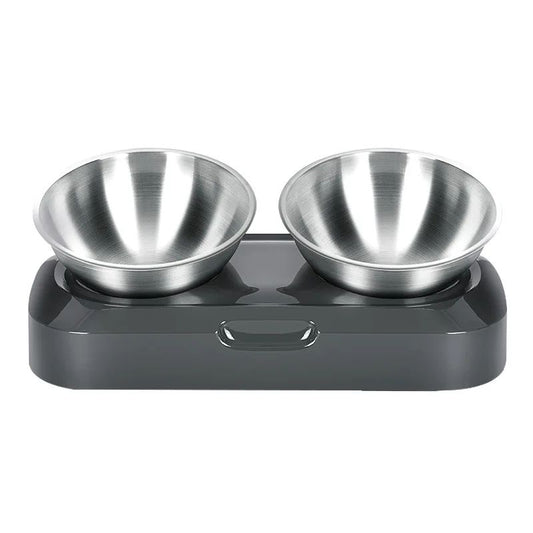 Comedero Doble de Acero Inoxidable para Perros y Gatos con Soporte