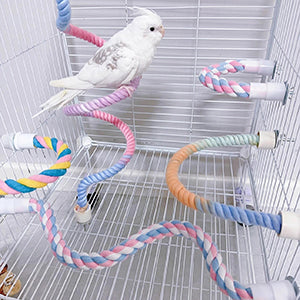Bright green 150cm spiral rope bird perch with a metal clip, designed for climbing and perching in bird cages. - Image 20
