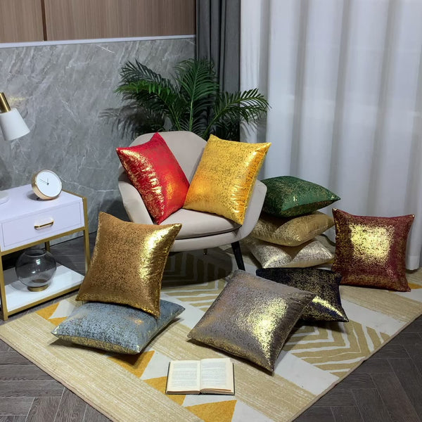 Funda de Almohada Terciopelo Copo de Nieve con Estampado Dorado