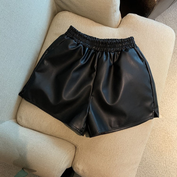 Shorts de Cuero Sintético Mujer Cintura Alta Suelta con Abertura - Image 6