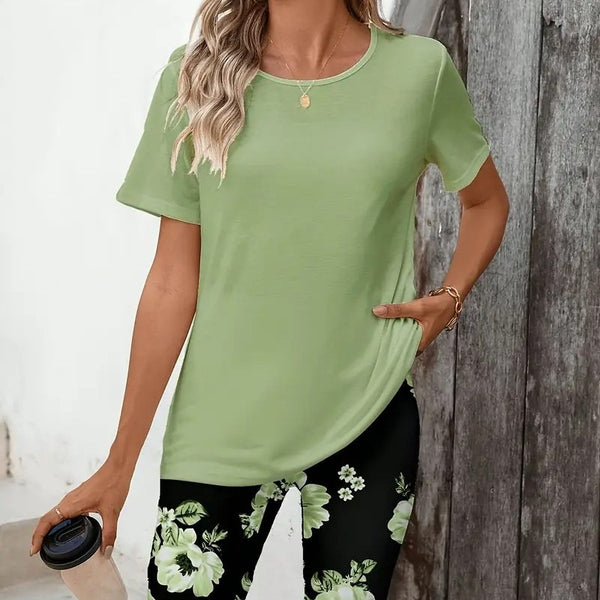 Camiseta Floral Casual de Manga Corta para Mujer