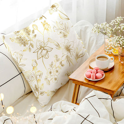 Almohada de Respaldo Flanela Dorada con Flores y Lentejuelas - Image 13