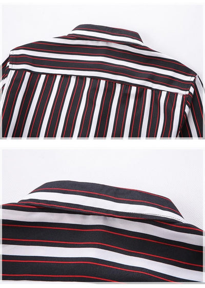 Camisa Manga Larga a Rayas Estilo Coreano para Hombres Jóvenes - Image 10