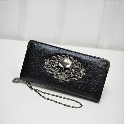 Billetera Larga para Mujer con Diseño Calavera y Flores - Cartera de Cuero PU con Cierre de Cremallera - Image 11