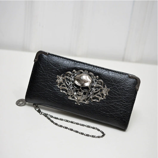 Billetera Larga para Mujer con Diseño Calavera y Flores - Cartera de Cuero PU con Cierre de Cremallera - Image 11