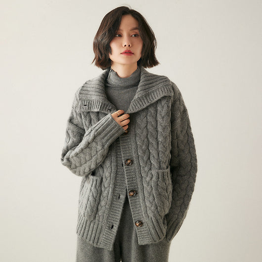 Cardigan Tipo Cuello Alto en Cashmere Estilo Francés para Mujer - Image 8