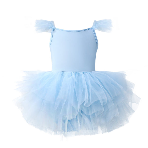 Falda de Gimnasia Azul Cielo para Niñas - Malla Transpirable Hoja Danzante