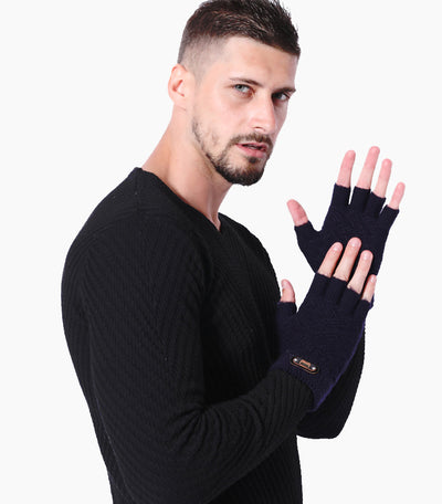 Guantes Hombre Medios Dedos Táctiles Cálidos Tejidos - Image 16