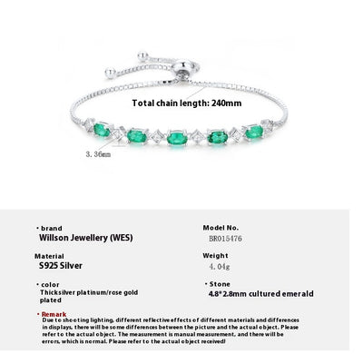 Pulsera de Plata S925 con Esmeralda Cultivada en Diseño Ovalado - Image 7