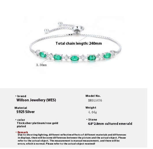Pulsera de Plata S925 con Esmeralda Cultivada en Diseño Ovalado - Image 7
