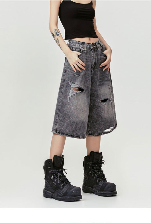 Pantalones Cortos Punk Rock Retro Americano Destructurados - Image 13