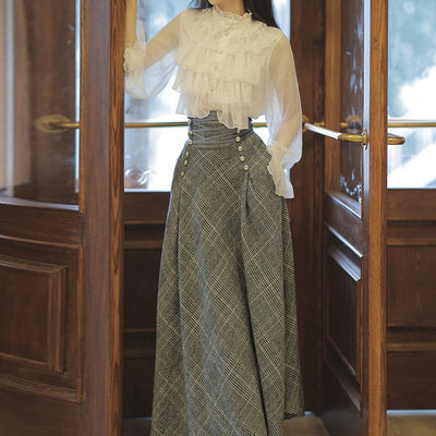 Conjunto de Falda de Lana Retro Elegante para Otoño