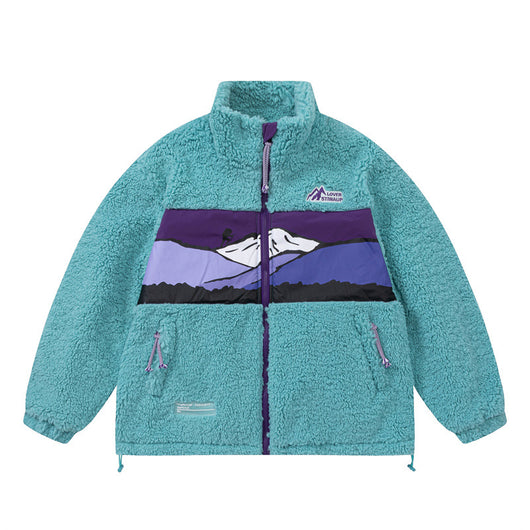 Abrigo de Polar Berber Patchwork Contraste de Colores para Hombre - Image 12