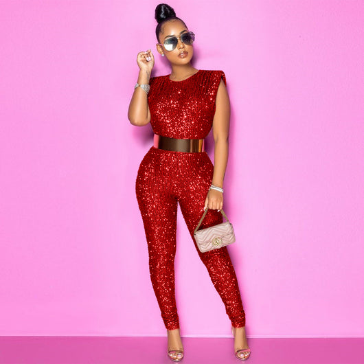 Jumpsuit de Lentejuelas sin Mangas Cintura Media para Mujer - Image 6