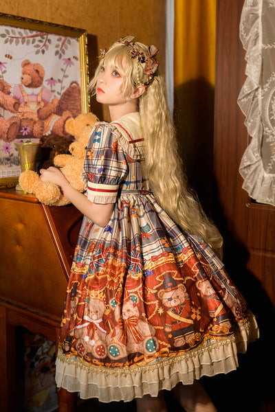 Vestido Corto British Knight Bear Manga Corta para Verano - Image 5