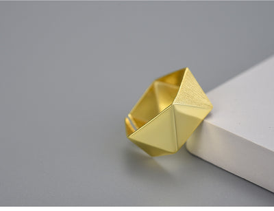 Anillo Ajustable de Plata S925 con Diseño Geométrico Facetado para Mujer - Image 6