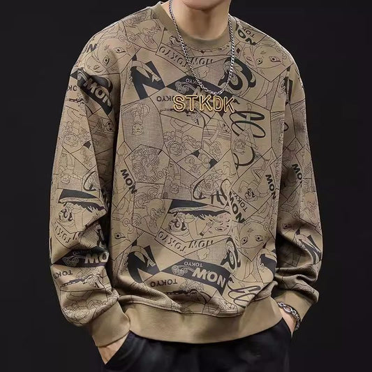 Sudadera Estampada Cuello Redondo Manga Larga para Hombre