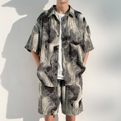 Conjunto de Playa para Hombre - Camisa Estampada y Pantalones Cortos Seda de Hielo Verano - Image 21
