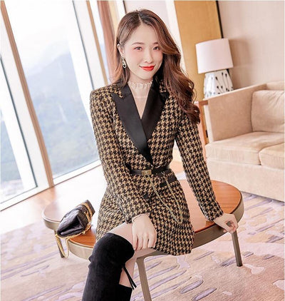 Abrigo Tweed Retro Cuello Solapa Corte Slim Mujer