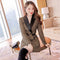 Abrigo Tweed Retro Cuello Solapa Corte Slim Mujer