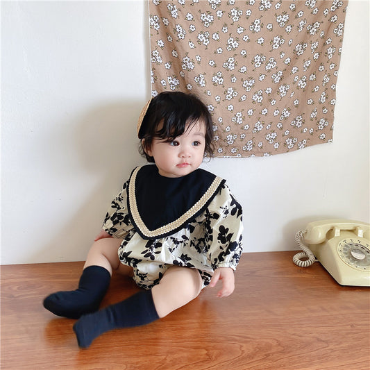 Enterizo Infantil Manga Larga con Estampado Floral Retro