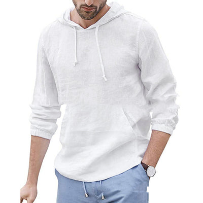 Camisa Hoodie Hombre Algodón y Lino Manga Larga Transpirable - Image 10