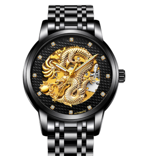 Reloj Empresarial Dragon Dorado Automático Resistente al Agua con Esfera Luminosa