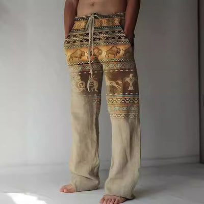 Pantalones Casuales Sueltos de Lino Estampado para Hombre - Image 3