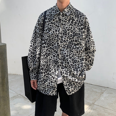 Chaqueta Camisa Suelta Solapa Ancha Estampado Leopardo Retro para Parejas - Image 3