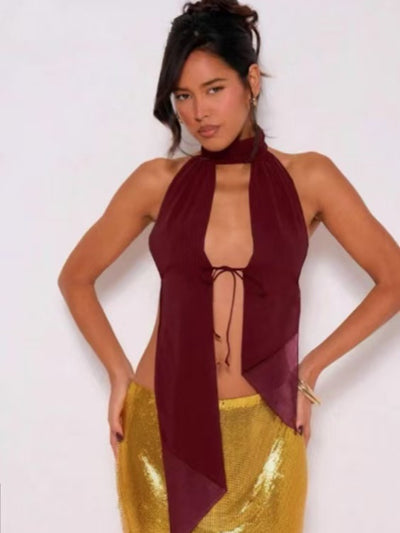 Top Halter Backless con Cuello Alto y Encaje - Image 7