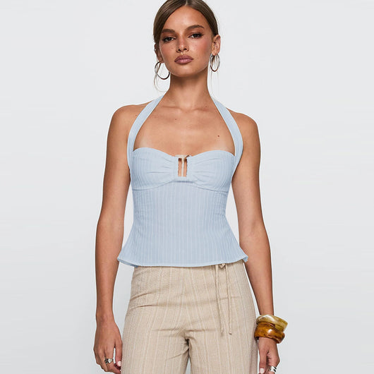 Camiseta Halter Escotada de Color Liso - Image 4