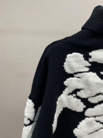 Suéter Retro de Punto Holgado con Cuello Alto y Flores Tridimensionales - Image 14