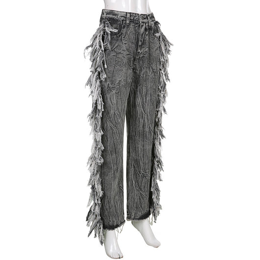 Jeans Tie-Dye Gris para Mujer con Borde Crudo - Image 10