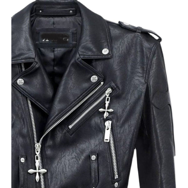 Chaqueta de Cuero para Motociclista con Cuello Solapa - Manga Larga Versátil - Image 4