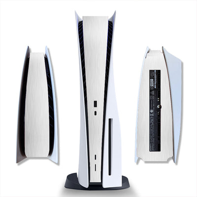 Brushed silver metal texture skin for PlayStation 5 Digital Edition console, shown from front and side views. - Image 3