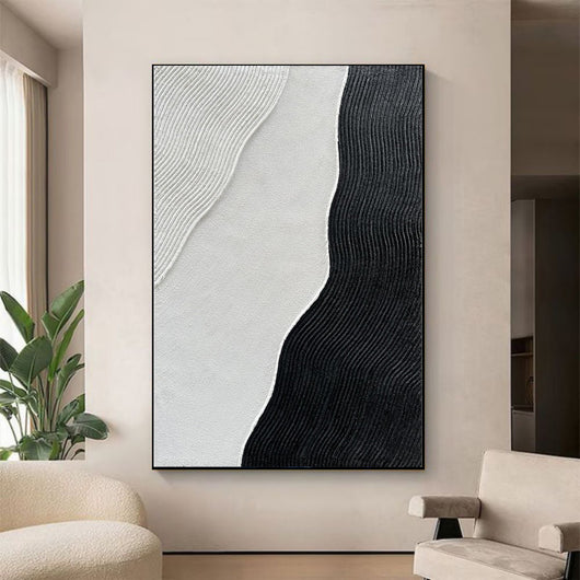 Cuadro Abstracto Minimalista en Blanco y Negro - Pintura al Óleo Texturizada Tamaño Grande - Image 5