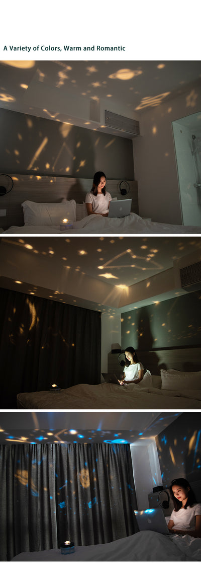 White portable projection humidifier with a translucent water tank and gold-accented control buttons. - Image 19