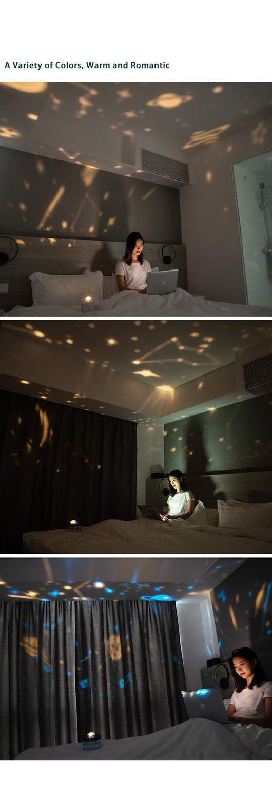 White portable projection humidifier with a translucent water tank and gold-accented control buttons. - Image 19