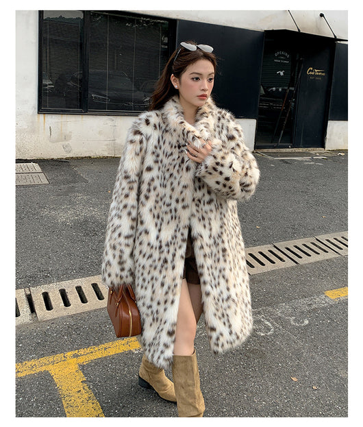 Abrigo de Piel Estampado Leopardo con Cuello de Piel para Mujer - Image 11