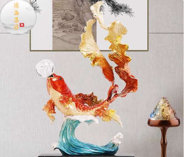 Ornamento Koi Saltando la Puerta del Dragón - Estilo Chino Contemporáneo