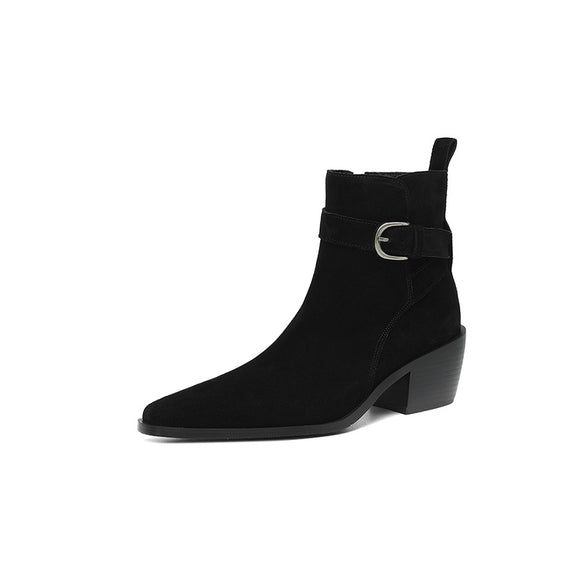 Botas de Ante con Tacón Grueso y Forro Polar para Otoño-Invierno