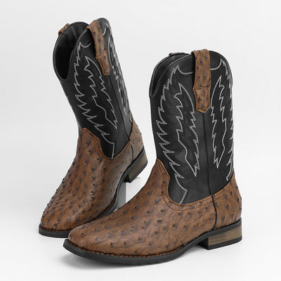 Botas Motociclista Western de Cuero Denim con Punta Cuadrada para Hombre - Image 12