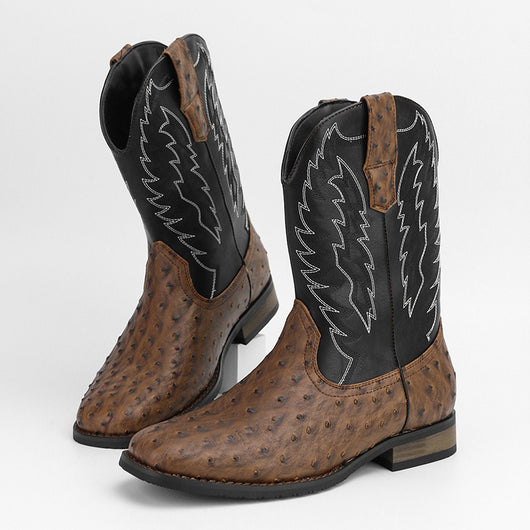 Botas Motociclista Western de Cuero Denim con Punta Cuadrada para Hombre - Image 12