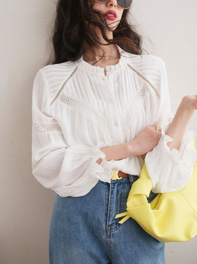 Blusa Blanca con Diseño Patchwork Estilo Francés - Image 3