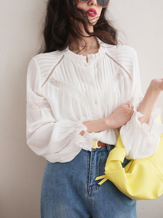 Blusa Blanca con Diseño Patchwork Estilo Francés - Image 3