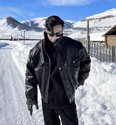 Abrigo de Cuero Piloto Forrado Térmico para Hombre - Talla Grande Invierno - Image 10
