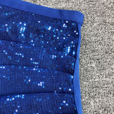 Vestido Azul con Lentejuelas en Hombros y Manga Larga Ajustado - Image 19