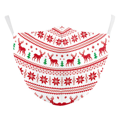 White Christmas dust mask with a digital print of a tabby cat wearing a red Santa hat and a large red bow. - Image 10