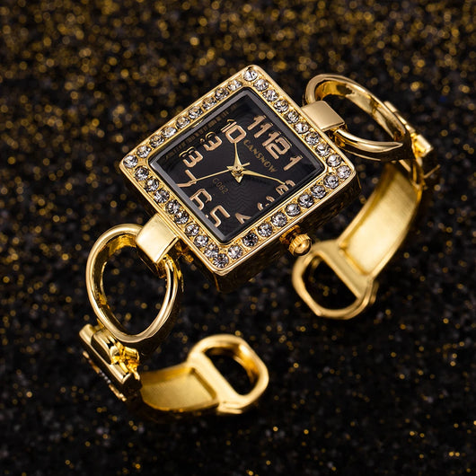 Pulsera de Acero Inoxidable con Cristales y Reloj Cuadrado - Image 10